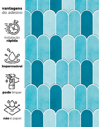 KIT DE 2 ROLOS - 3,00m x 50cm - Papel de Parede Adesivo Bricks Escamas Céu Azul
