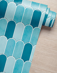 KIT DE 2 ROLOS - 3,00m x 50cm - Papel de Parede Adesivo Bricks Escamas Céu Azul