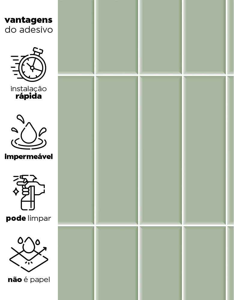 KIT DE 9 ROLOS - 2,50m x 50cm - Papel de Parede Adesivo Brick Vertical Menta