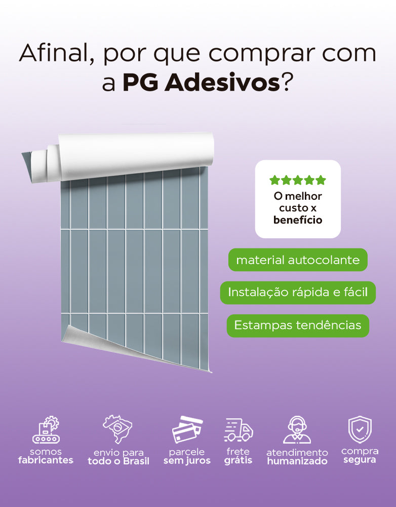 KIT DE 3 ROLOS - 2,50m x 50cm - Papel de Parede Adesivo Brick Vertical Frost