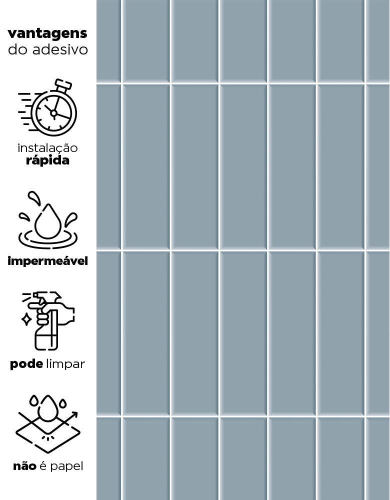 KIT DE 3 ROLOS - 2,50m x 50cm - Papel de Parede Adesivo Brick Vertical Frost