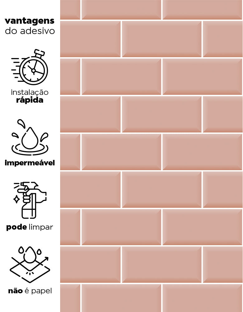 KIT DE 3 ROLOS - 2,50m x 50cm - Papel de Parede Adesivo Brick Metro Blossom