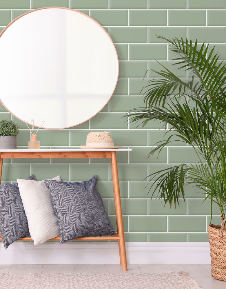 KIT DE 4 ROLOS - 1,50m x 50cm - Papel de Parede Brick Metro Menta