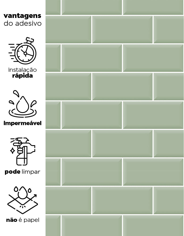 KIT DE 4 ROLOS - 1,00m x 50cm - Papel de Parede Brick Metro Menta