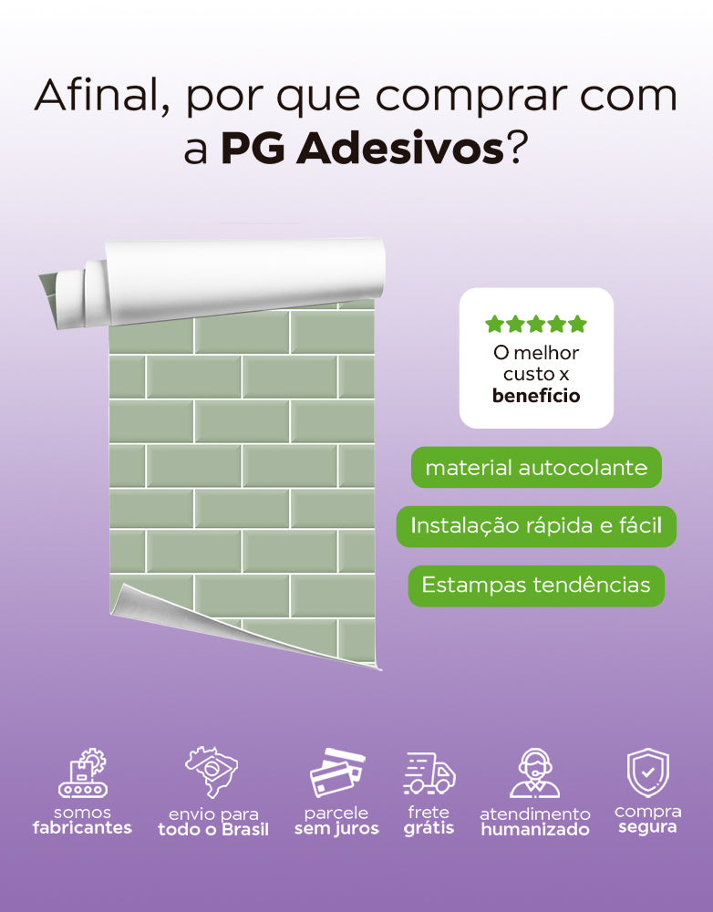 KIT DE 4 ROLOS - 1,50m x 50cm - Papel de Parede Brick Metro Menta