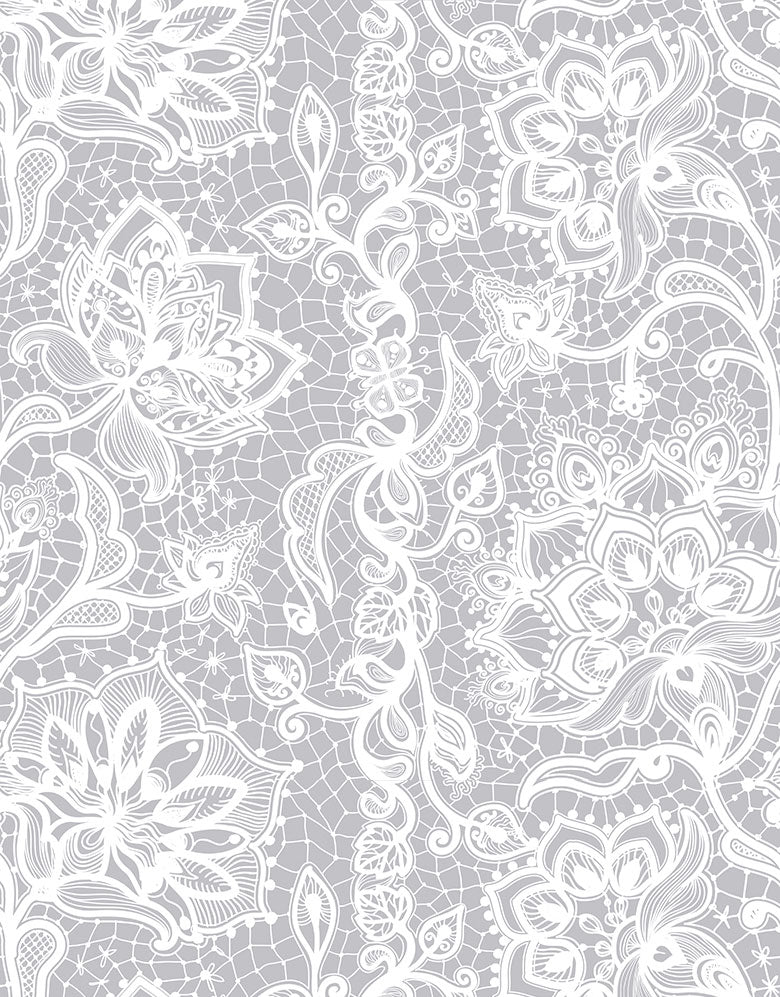 Papel de Parede Adesivo Renda Cinza