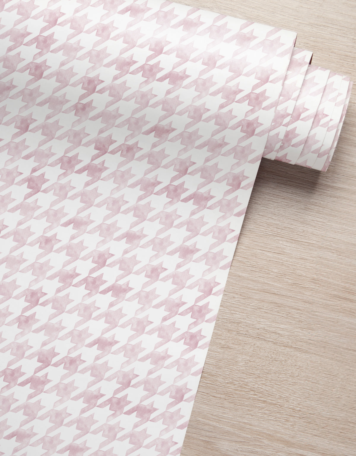 Papel de Parede Adesivo Pied de Poule Rosa Aquarela