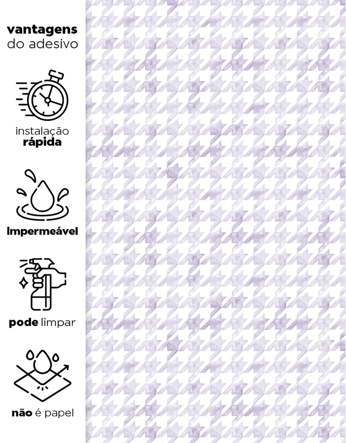 Papel de Parede Adesivo Pied de Poule Lilás Aquarela
