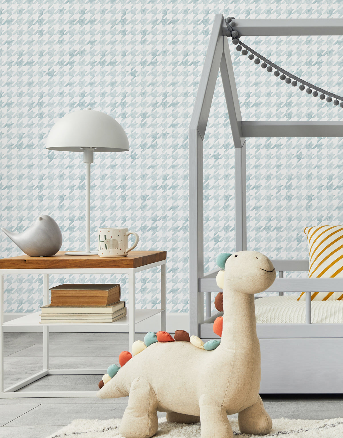 Papel de Parede Adesivo Pied de Poule Azul Aquarela