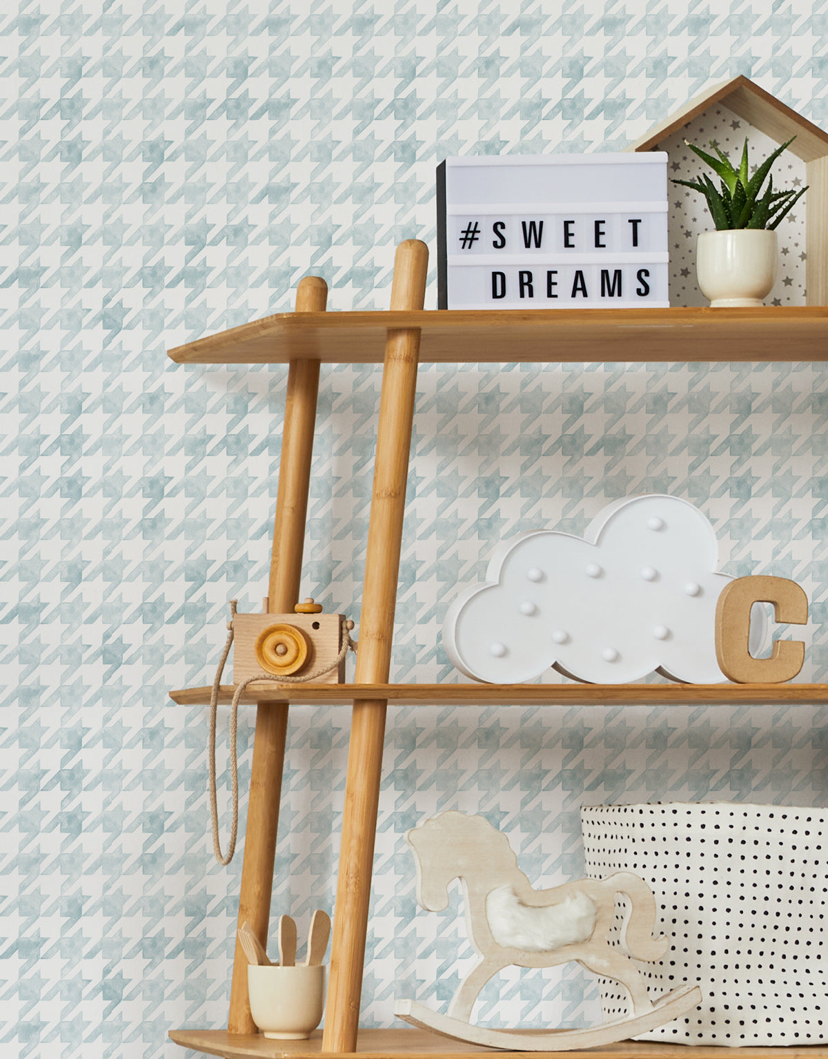 Papel de Parede Adesivo Pied de Poule Azul Aquarela