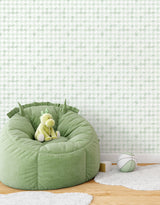 Papel de Parede Adesivo Pied de Poule Verde Aquarela