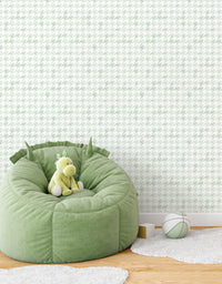 Papel de Parede Adesivo Pied de Poule Verde Aquarela
