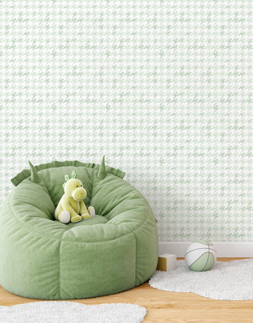 Papel de Parede Adesivo Pied de Poule Verde Aquarela