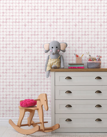 Papel de Parede Adesivo Pied de Poule Rosa Aquarela
