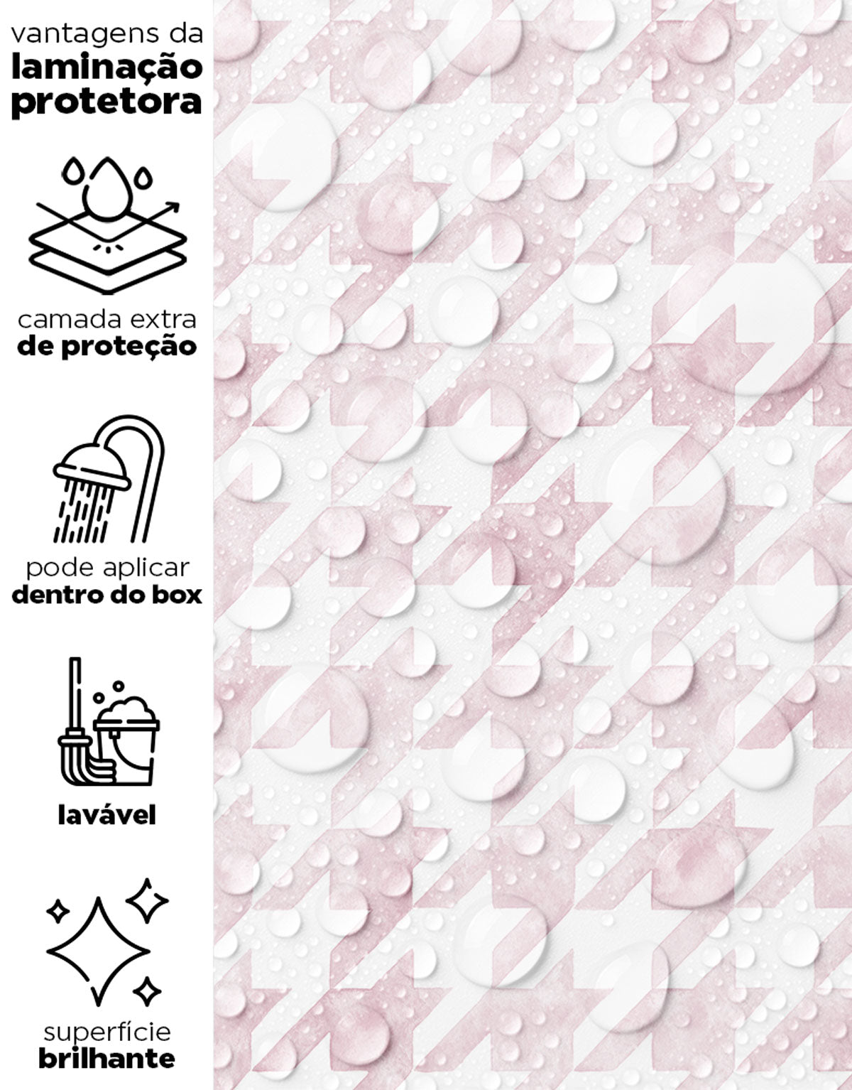 Papel de Parede Adesivo Pied de Poule Rosa Aquarela