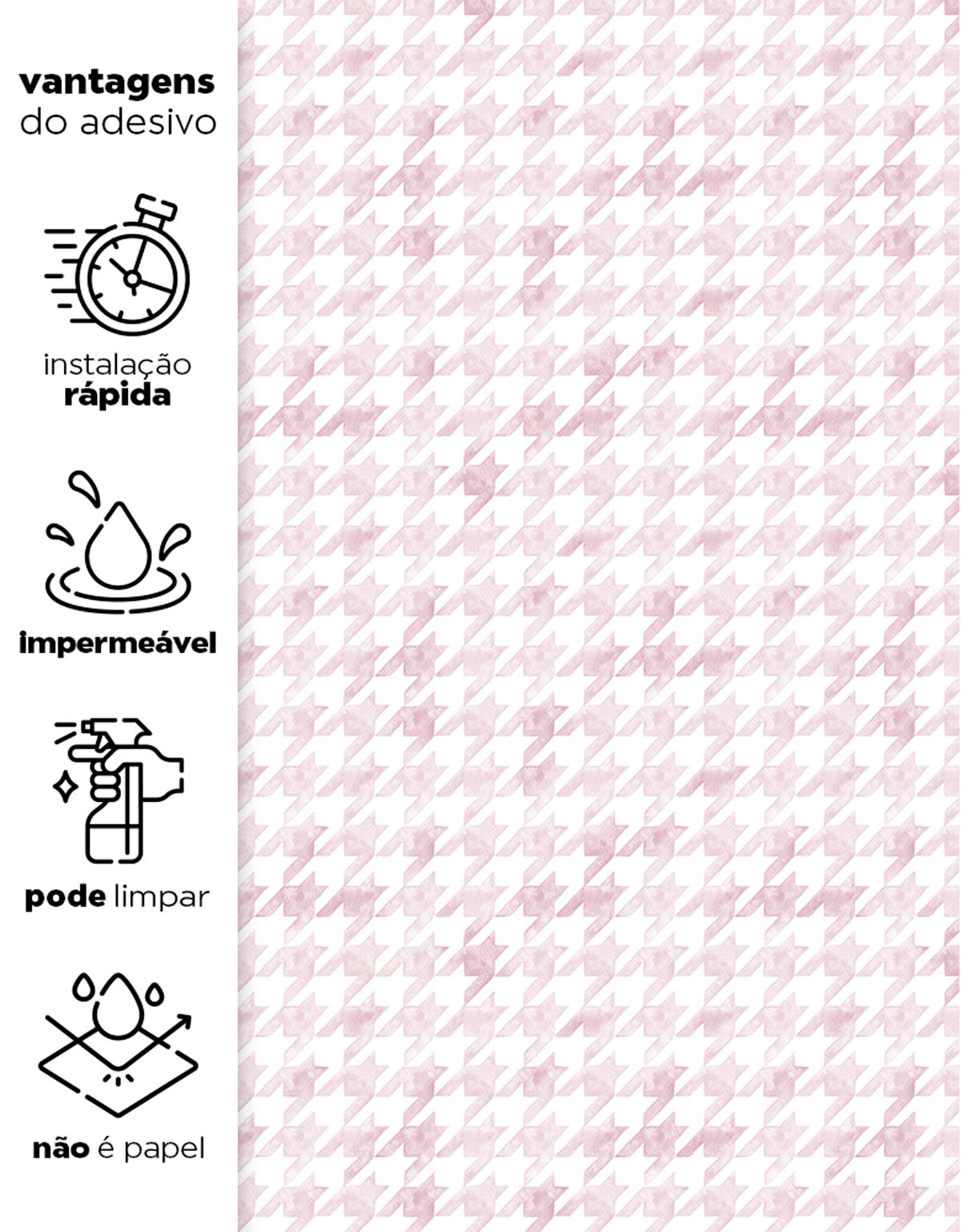 Papel de Parede Adesivo Pied de Poule Rosa Aquarela