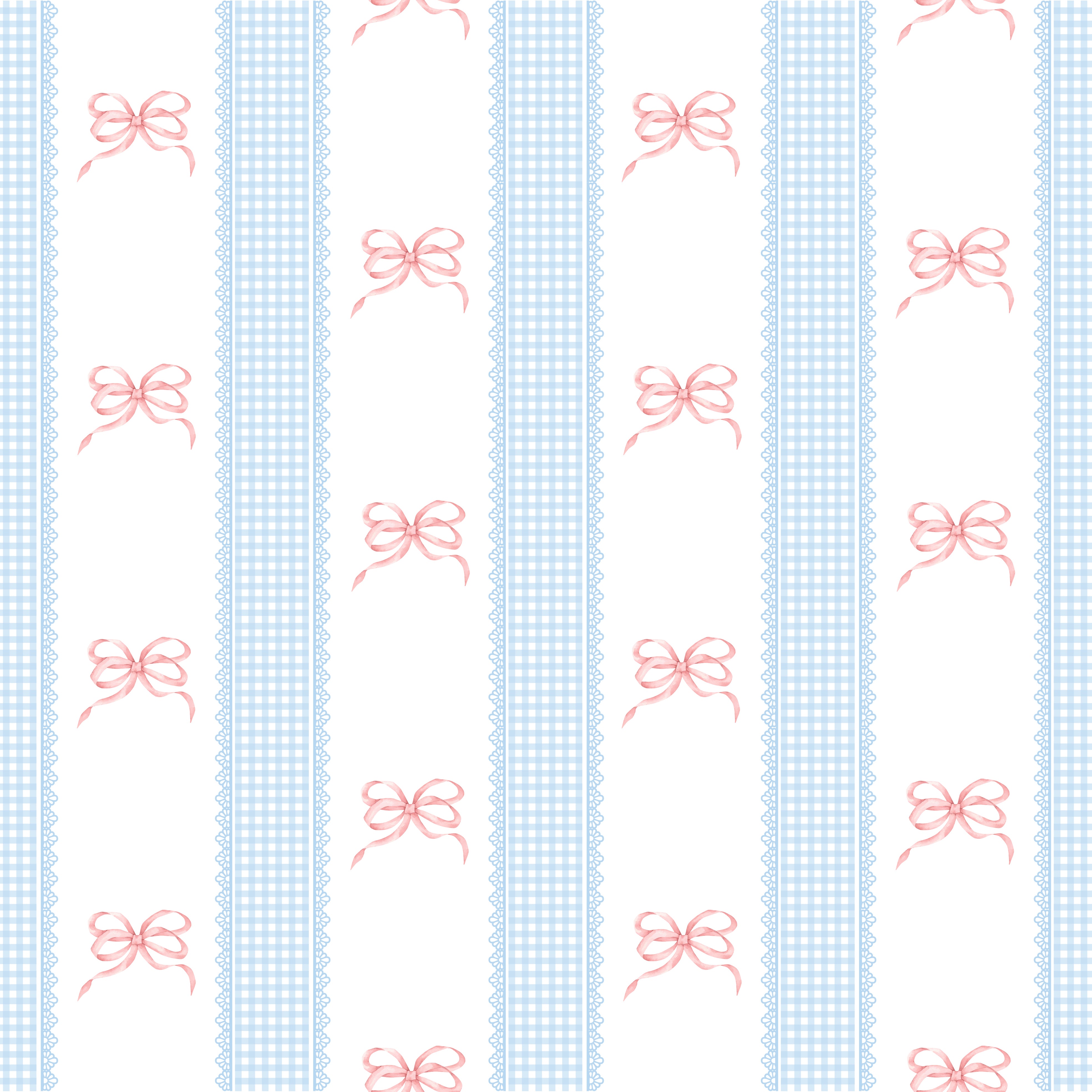 Papel de Parede Adesivo Laços Rosa Listrado Xadrez Azul