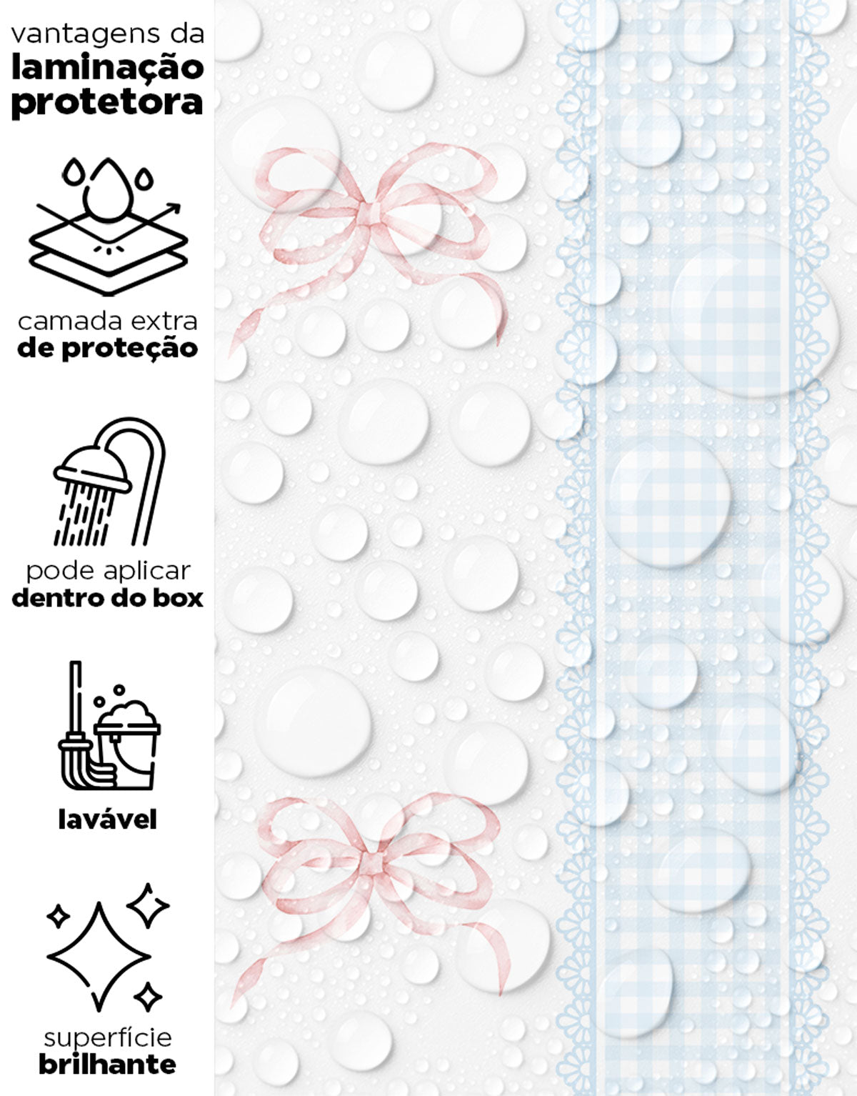 Papel de Parede Adesivo Laços Rosa Listrado Xadrez Azul