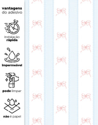 Papel de Parede Adesivo Laços Rosa Listrado Xadrez Azul