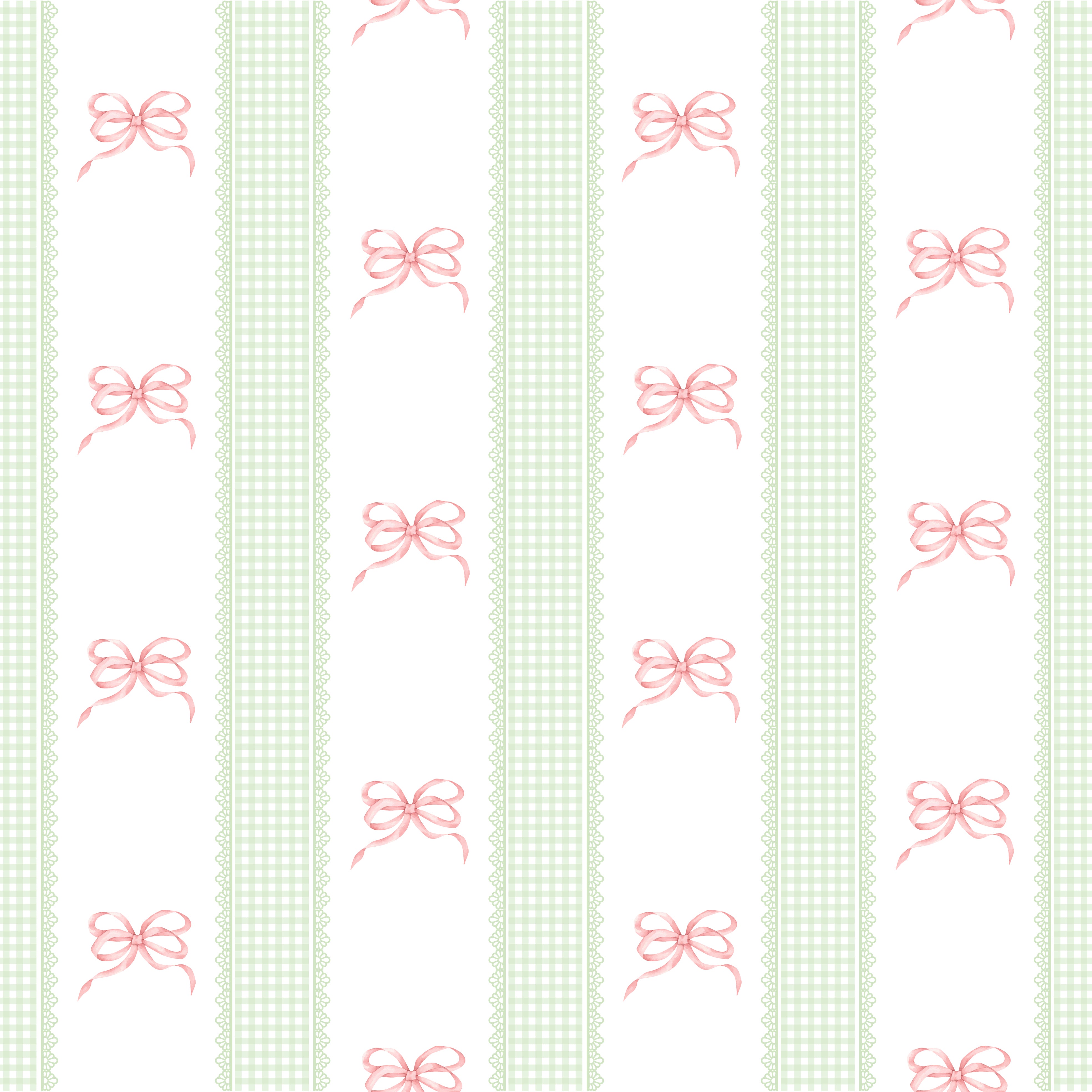 Papel de Parede Adesivo Laços Rosa Listrado Xadrez Verde