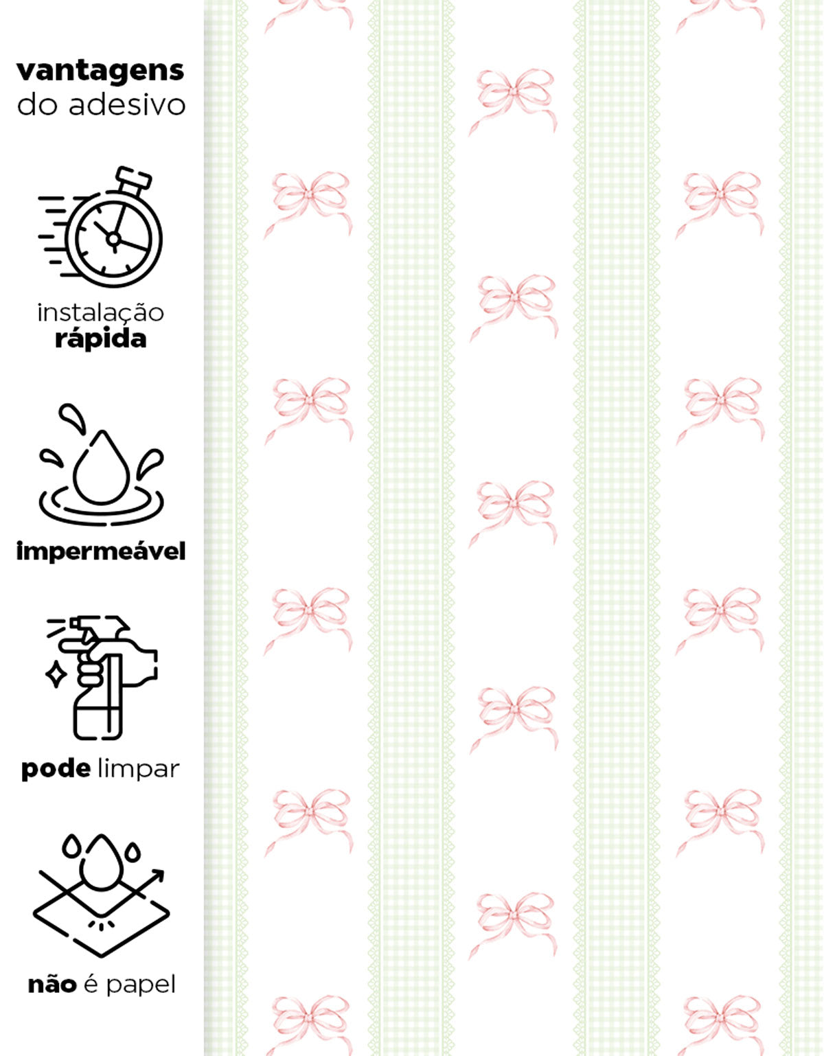 Papel de Parede Adesivo Laços Rosa Listrado Xadrez Verde