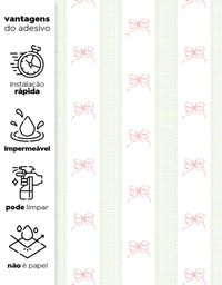 Papel de Parede Adesivo Laços Rosa Listrado Xadrez Verde