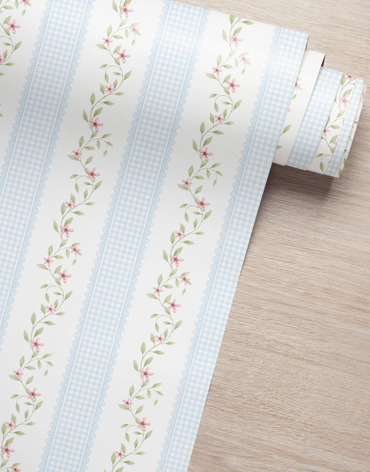 Papel de Parede Adesivo Ramo Floral Listrado Azul