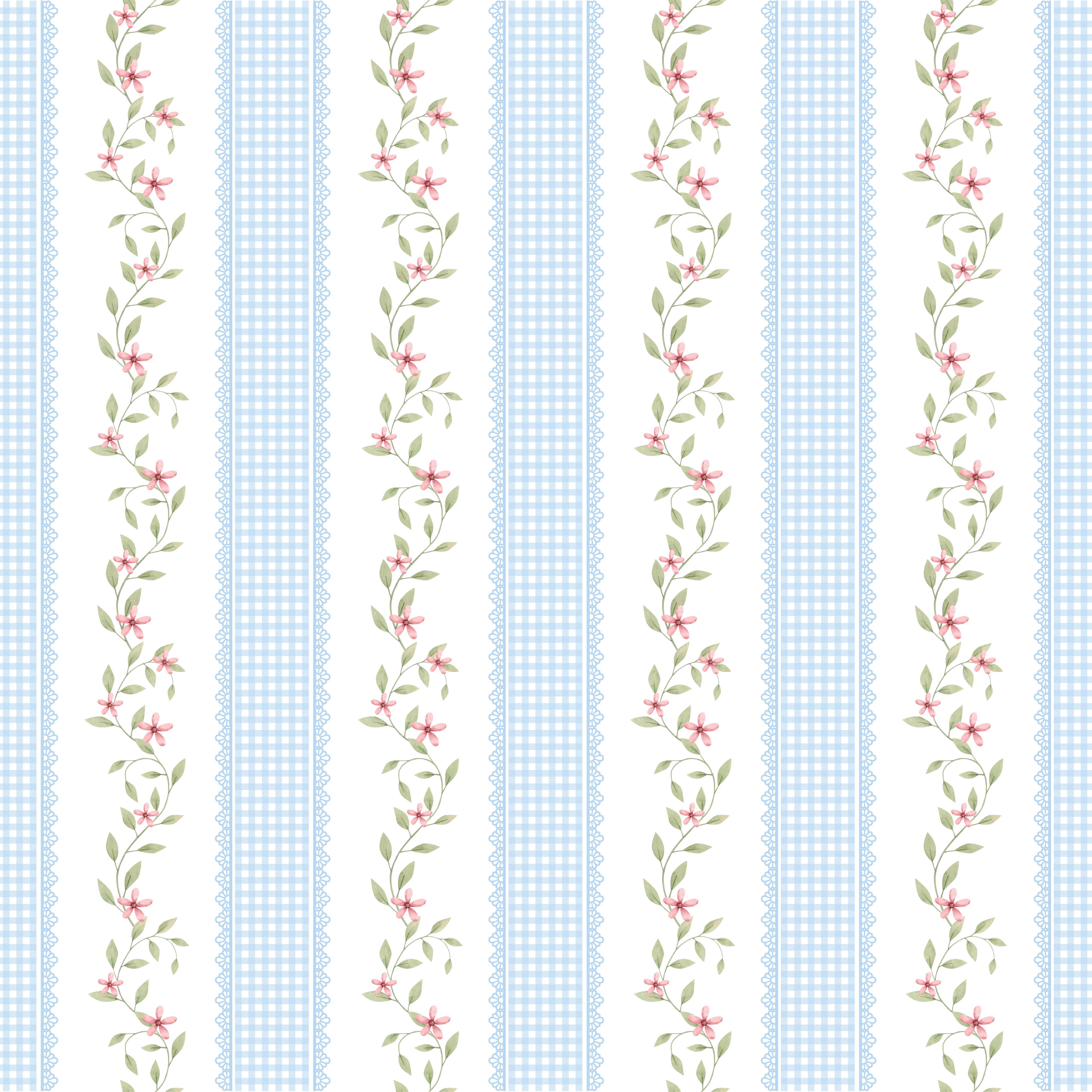 Papel de Parede Adesivo Ramo Floral Listrado Azul