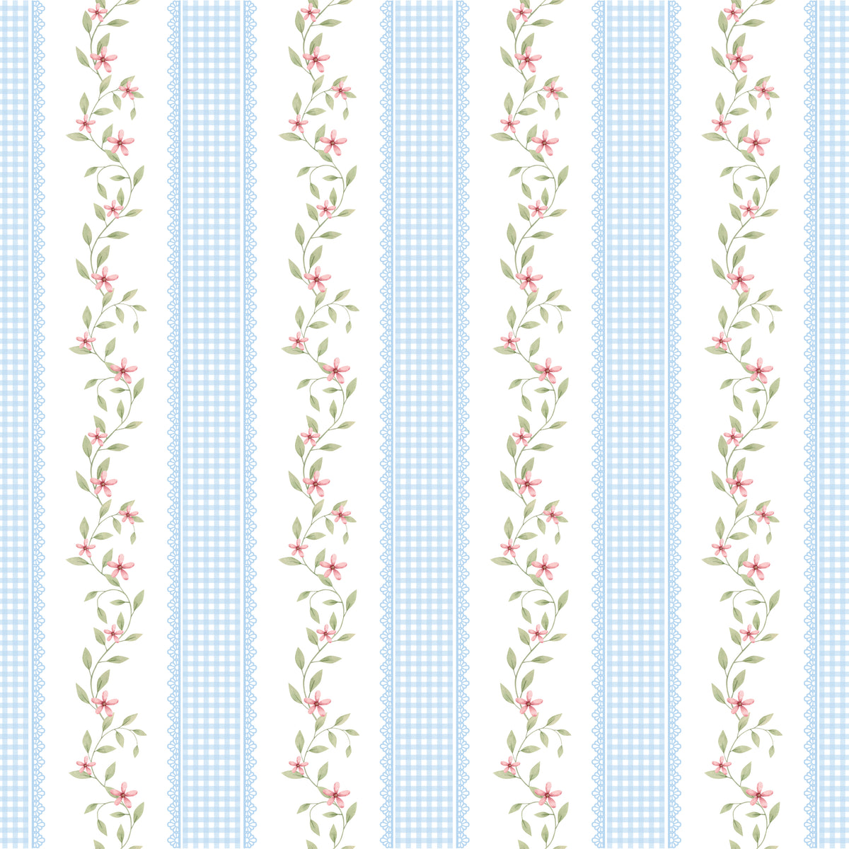 Papel de Parede Adesivo Ramo Floral Listrado Azul