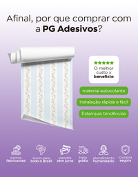 Papel de Parede Adesivo Ramo Floral Listrado Azul