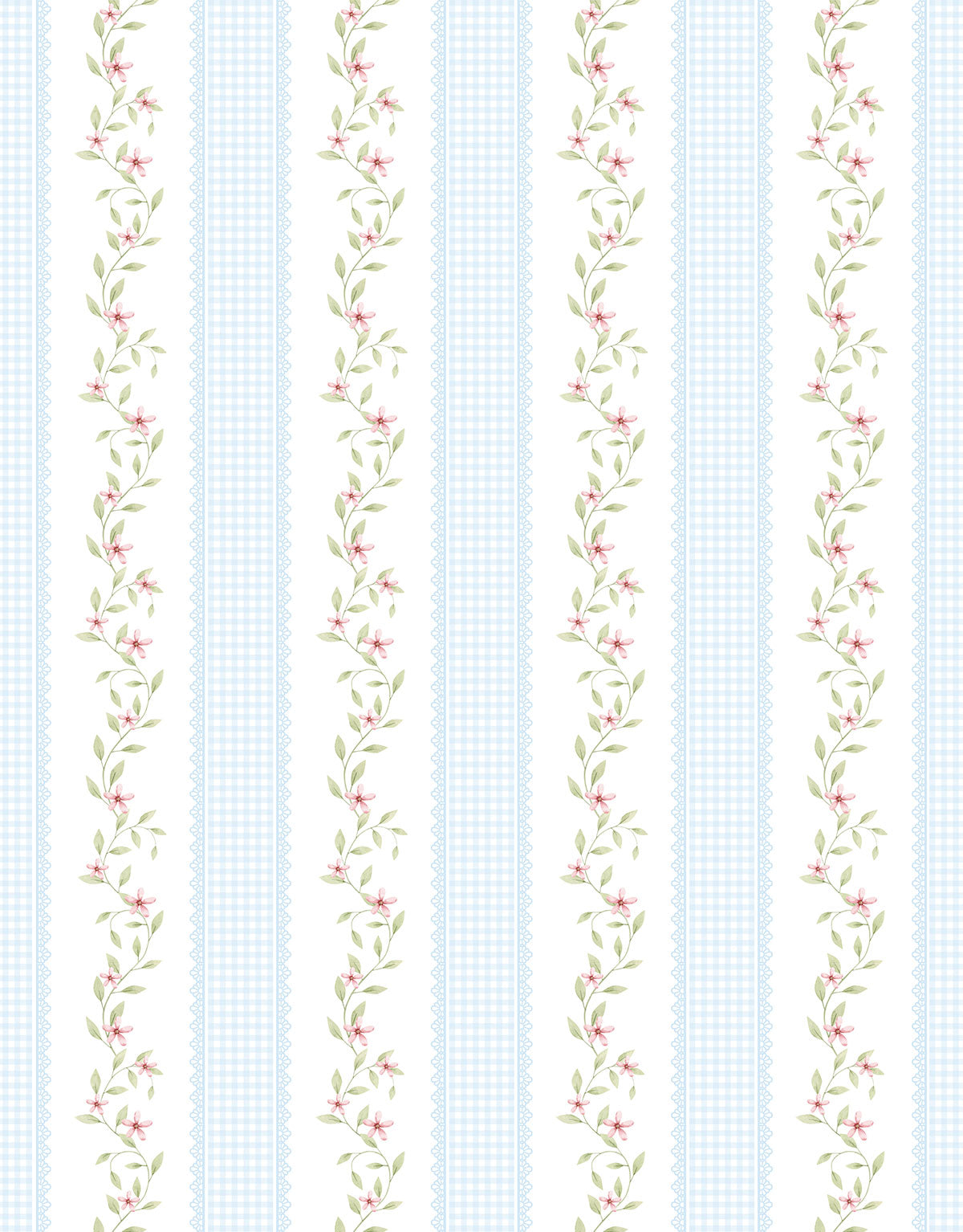 Papel de Parede Adesivo Ramo Floral Listrado Azul