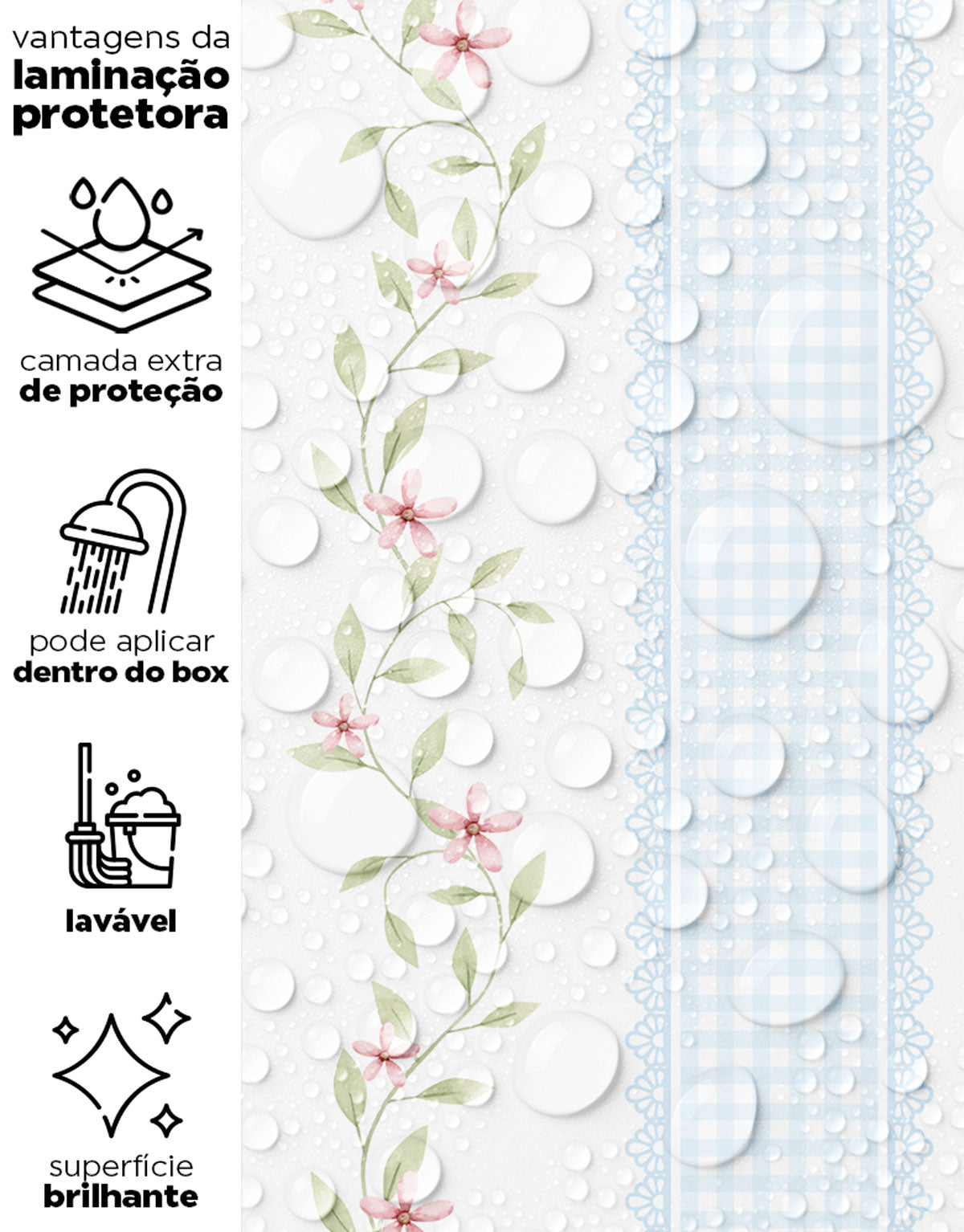 Papel de Parede Adesivo Ramo Floral Listrado Azul