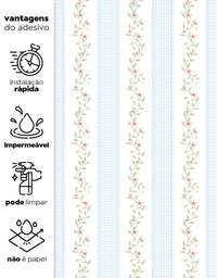 Papel de Parede Adesivo Ramo Floral Listrado Azul
