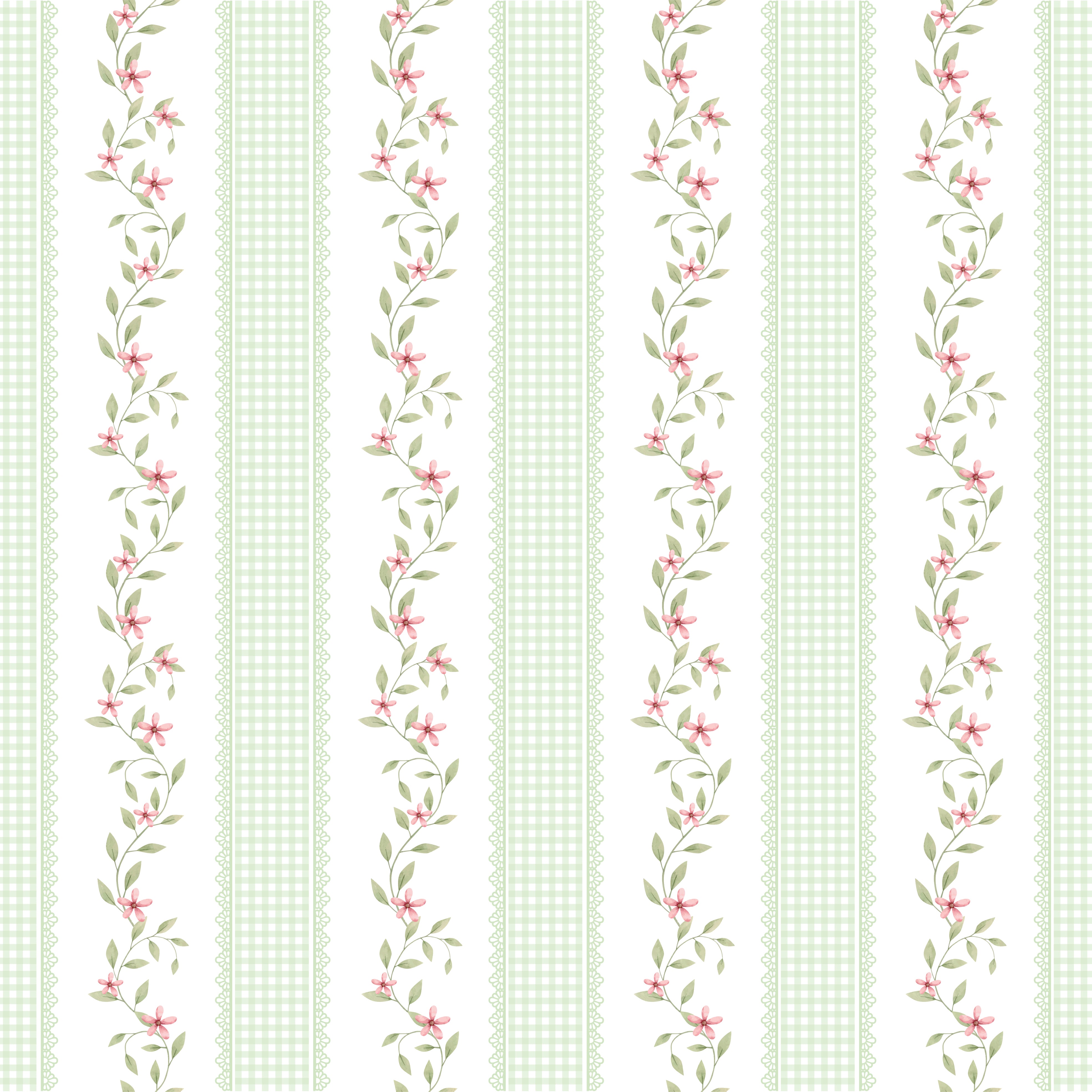 Papel de Parede Adesivo Ramo Floral Listrado Verde