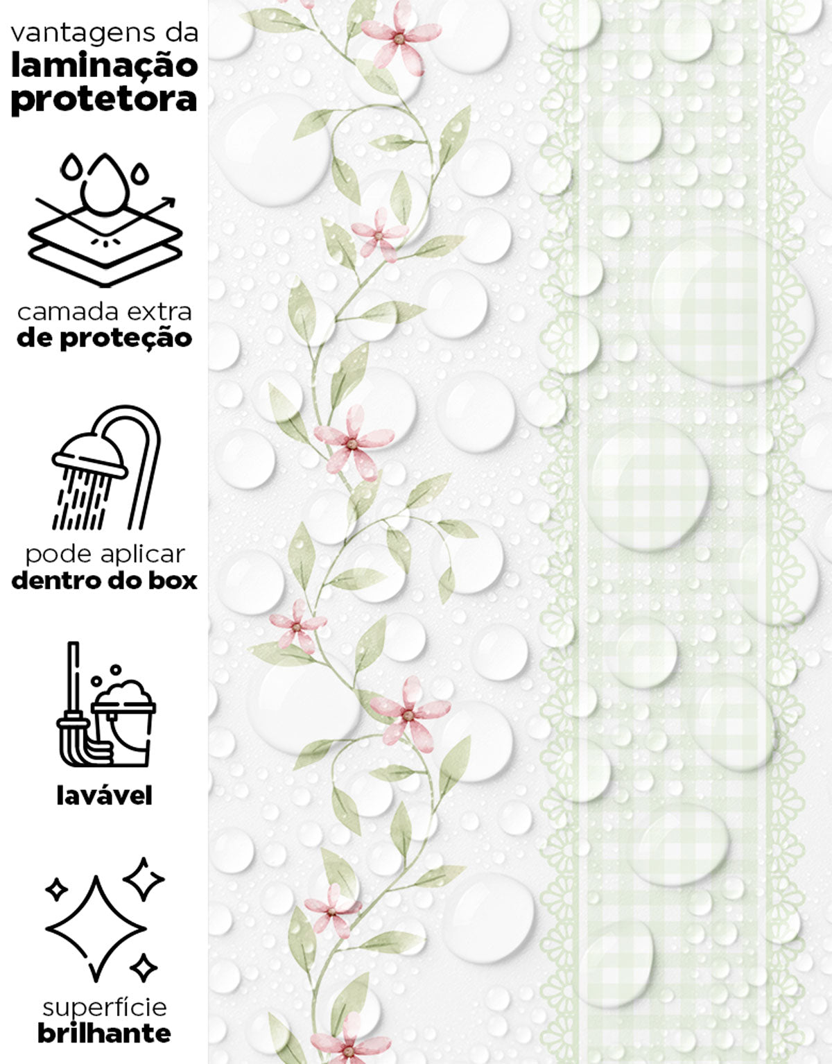 Papel de Parede Adesivo Ramo Floral Listrado Verde