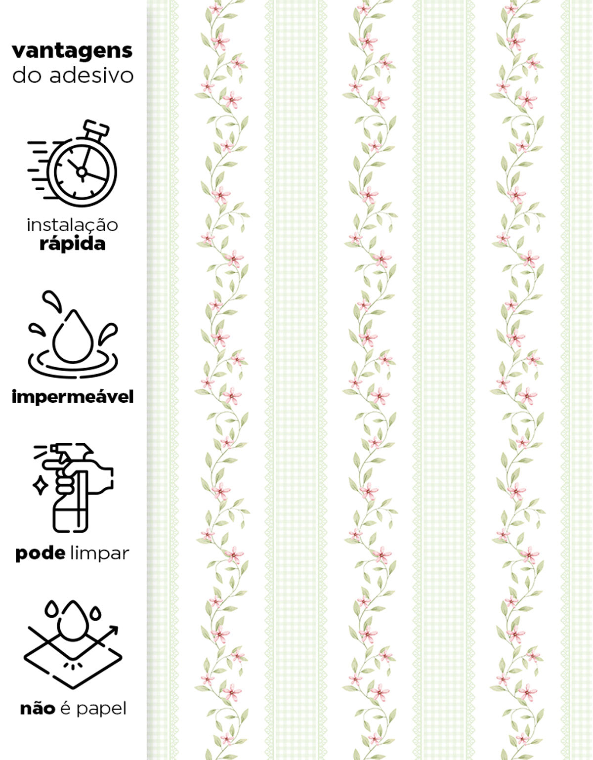 Papel de Parede Adesivo Ramo Floral Listrado Verde