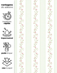 Papel de Parede Adesivo Ramo Floral Listrado Verde