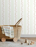 Papel de Parede Adesivo Ramo Floral Listrado Verde