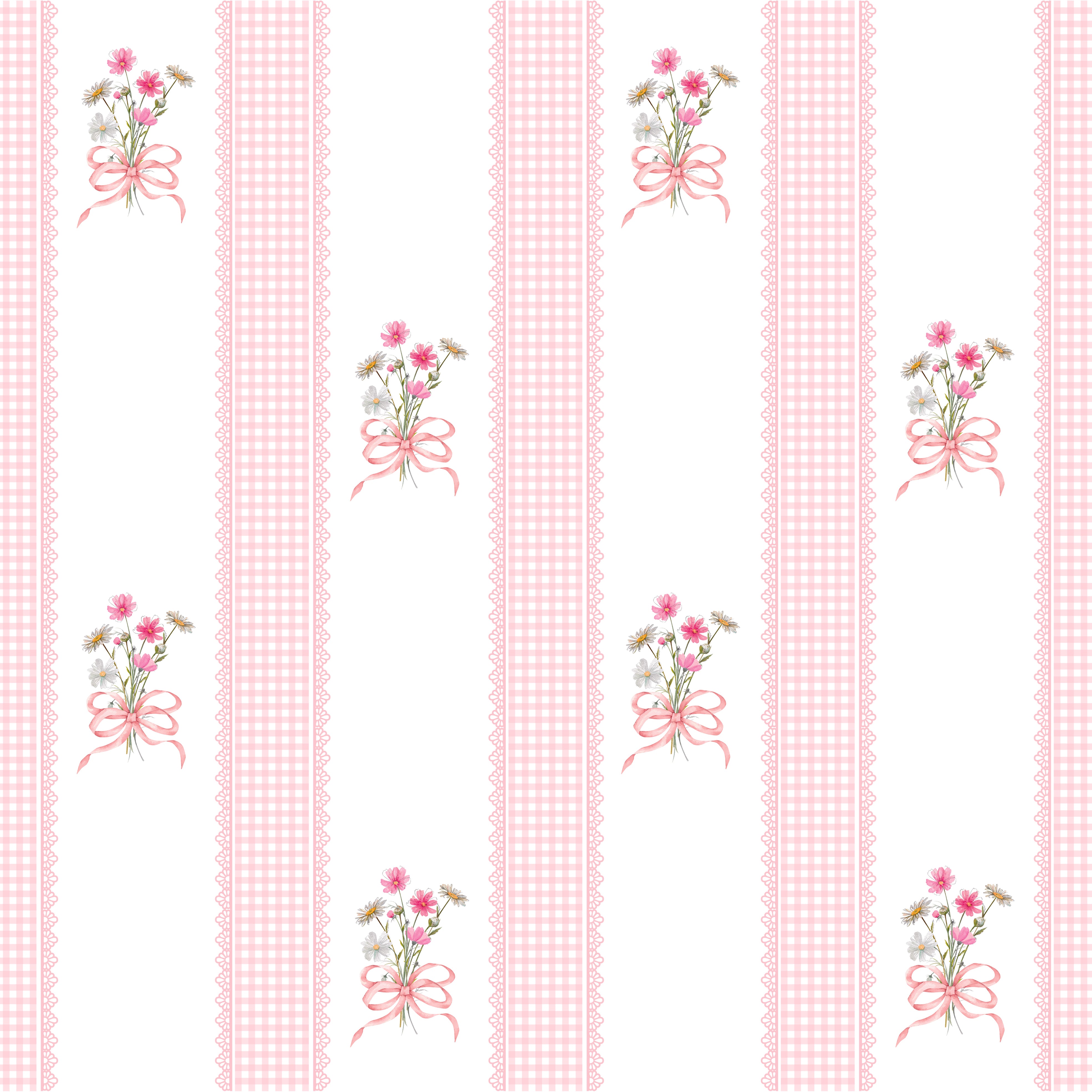 Papel de Parede Adesivo Buquê de Flor Listrado Rosa