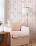 Papel de Parede Adesivo Buquê de Flor Listrado Rosa