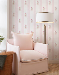Papel de Parede Adesivo Buquê de Flor Listrado Rosa