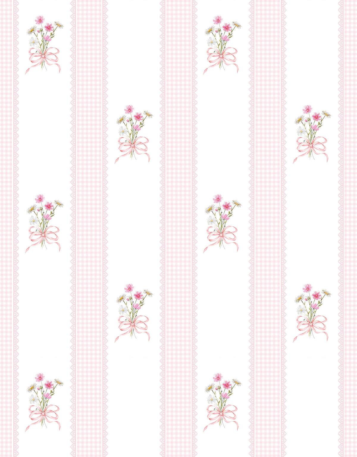 Papel de Parede Adesivo Buquê de Flor Listrado Rosa