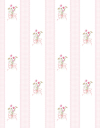 Papel de Parede Adesivo Buquê de Flor Listrado Rosa