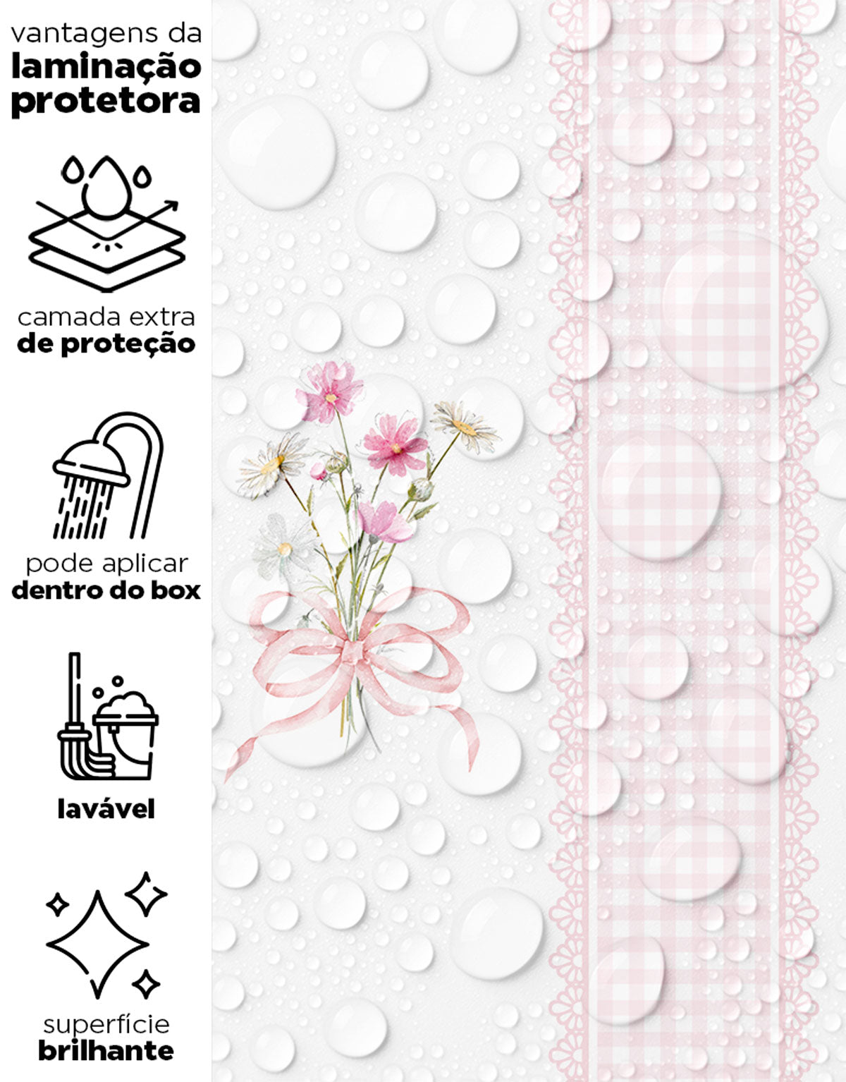 Papel de Parede Adesivo Buquê de Flor Listrado Rosa