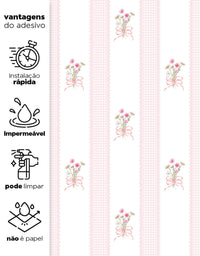 Papel de Parede Adesivo Buquê de Flor Listrado Rosa