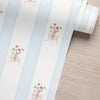 Papel de Parede Adesivo Buquê de Flor Listrado Azul