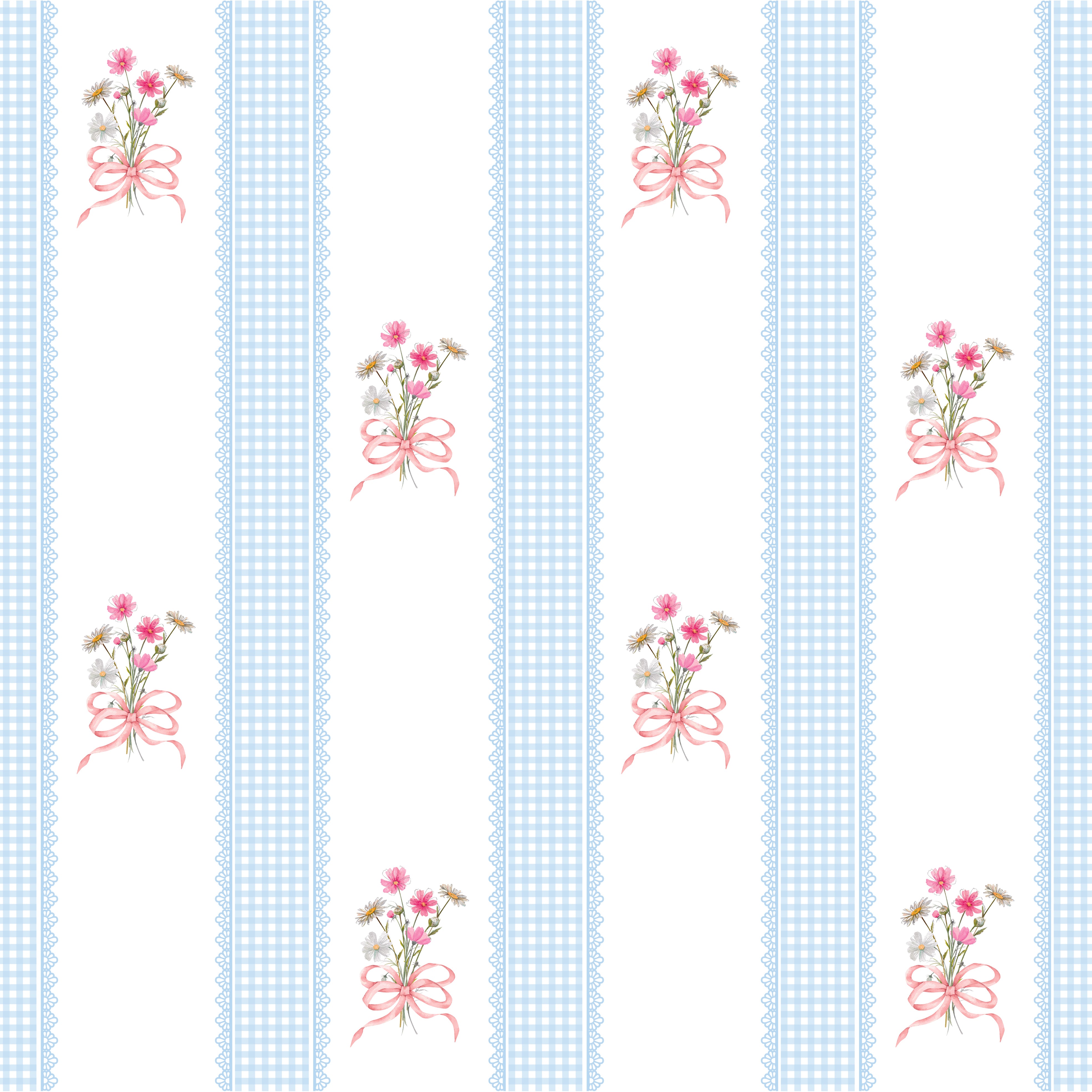 Papel de Parede Adesivo Buquê de Flor Listrado Azul