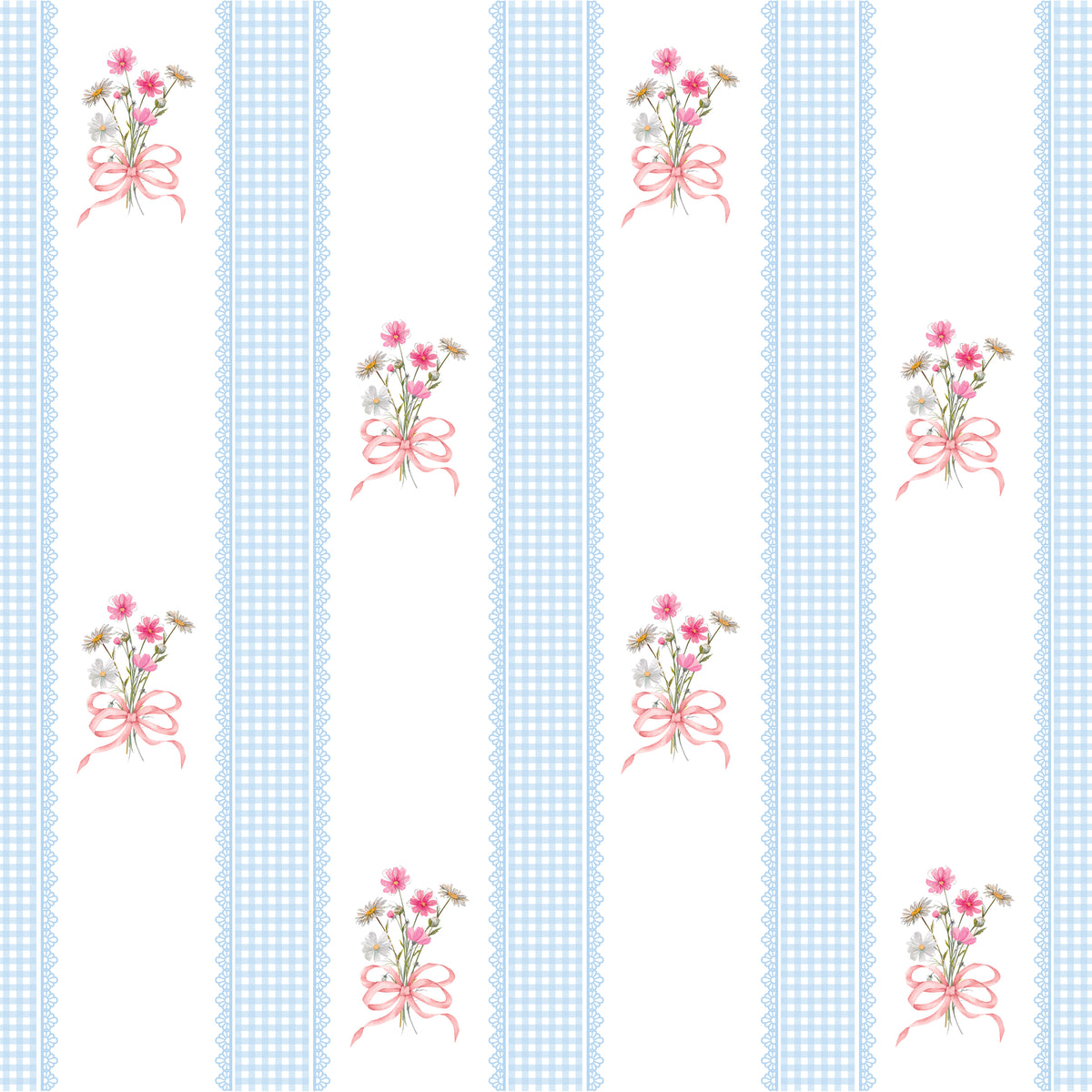 Papel de Parede Adesivo Buquê de Flor Listrado Azul