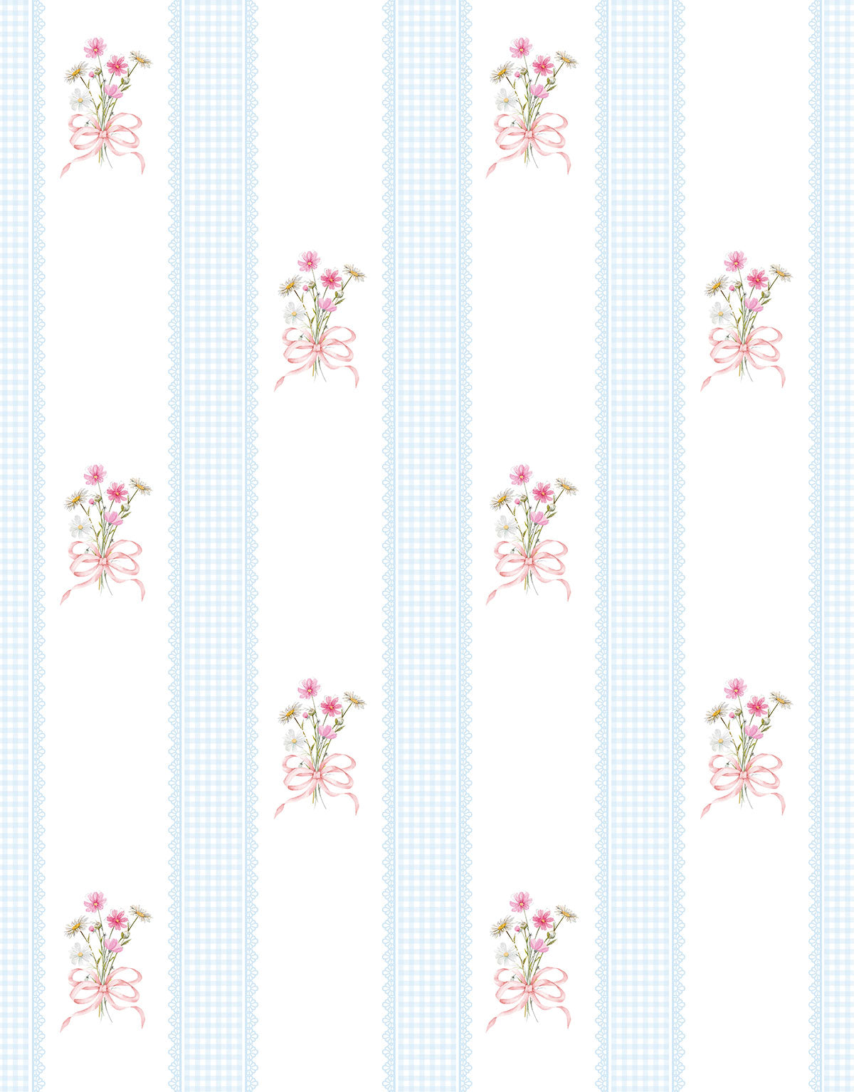 Papel de Parede Adesivo Buquê de Flor Listrado Azul