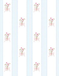 Papel de Parede Adesivo Buquê de Flor Listrado Azul